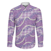 Purple Hawaii Palaka Honohono Pikake Family Matching Off Shoulder Maxi Dress and Hawaiian Shirt Hawaiian Orchid Lei Polynesian Pattern LT14 Dad's Shirt - Long Sleeve Purple - Polynesian Pride