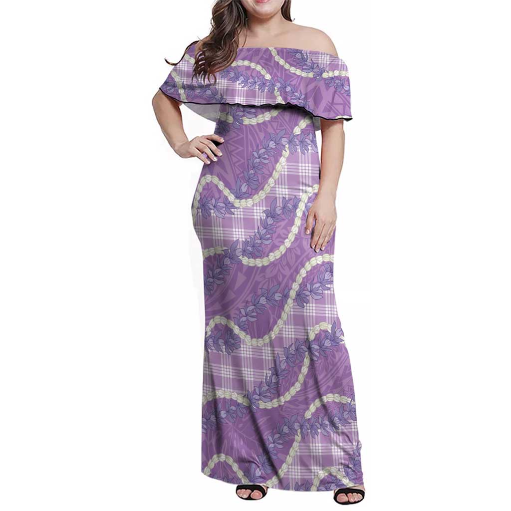 Purple Hawaii Palaka Honohono Pikake Family Matching Off Shoulder Maxi Dress and Hawaiian Shirt Hawaiian Orchid Lei Polynesian Pattern LT14 Purple - Polynesian Pride