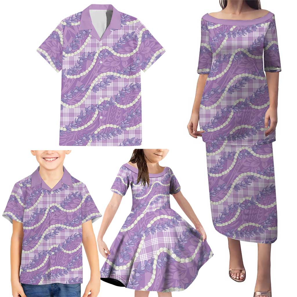 Purple Hawaii Palaka Honohono Pikake Family Matching Puletasi and Hawaiian Shirt Hawaiian Orchid Lei Polynesian Pattern LT14 - Polynesian Pride