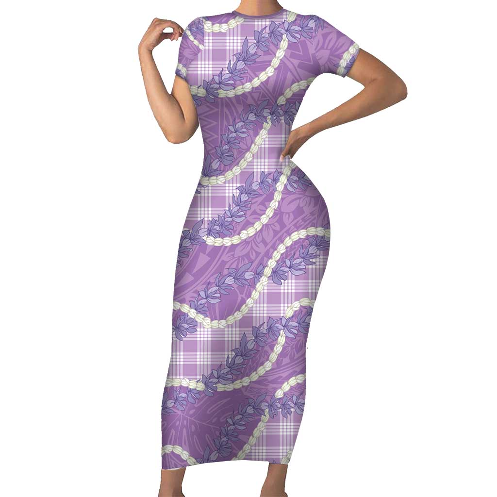 Purple Hawaii Palaka Honohono Pikake Family Matching Short Sleeve Bodycon Dress and Hawaiian Shirt Hawaiian Orchid Lei Polynesian Pattern LT14 Purple - Polynesian Pride