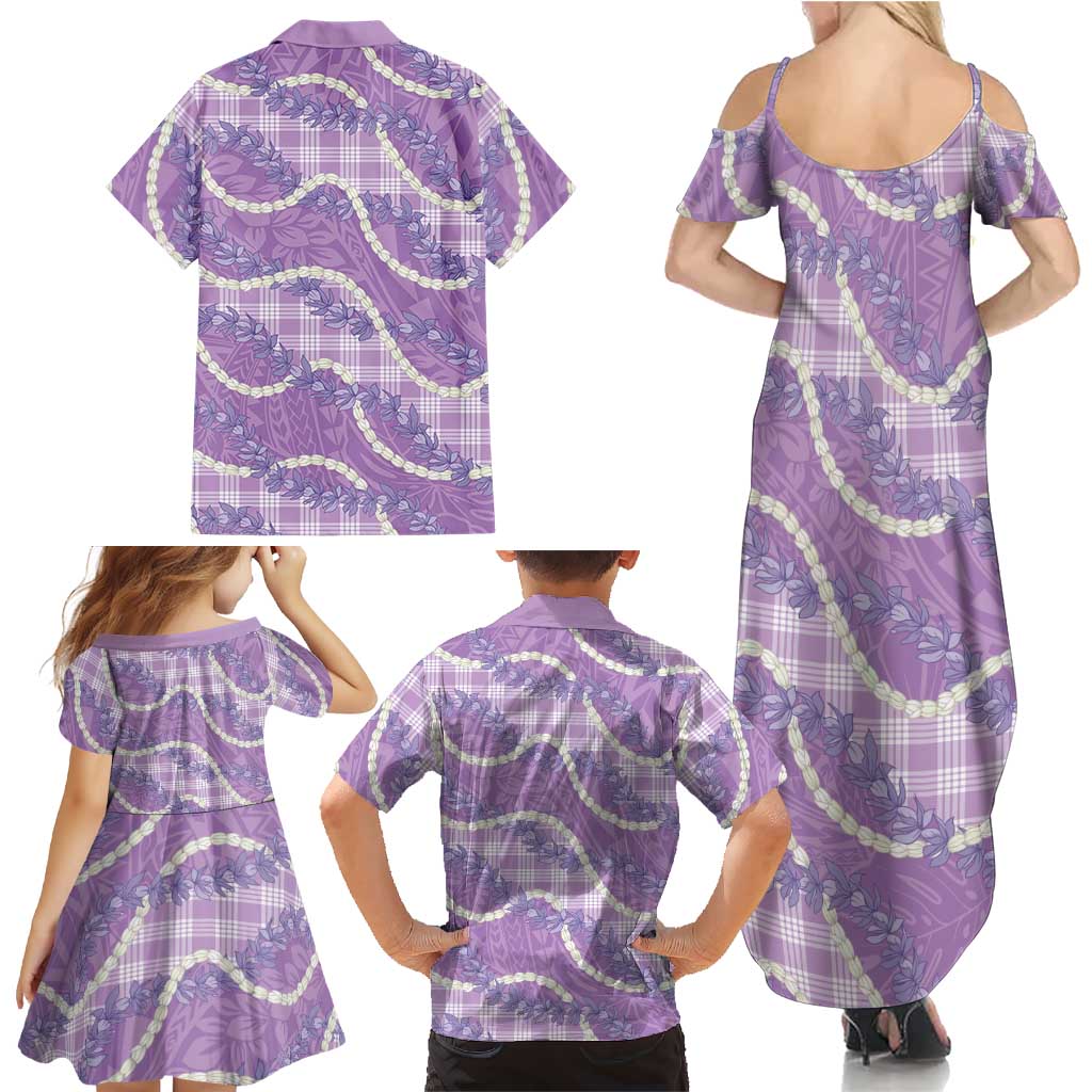 Purple Hawaii Palaka Honohono Pikake Family Matching Summer Maxi Dress and Hawaiian Shirt Hawaiian Orchid Lei Polynesian Pattern LT14 - Polynesian Pride