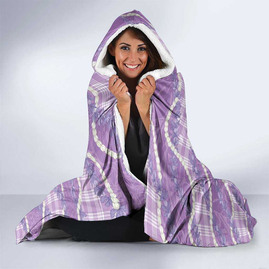 Purple Hawaii Palaka Honohono Pikake Hooded Blanket Hawaiian Orchid Lei Polynesian Pattern - Polynesian Pride