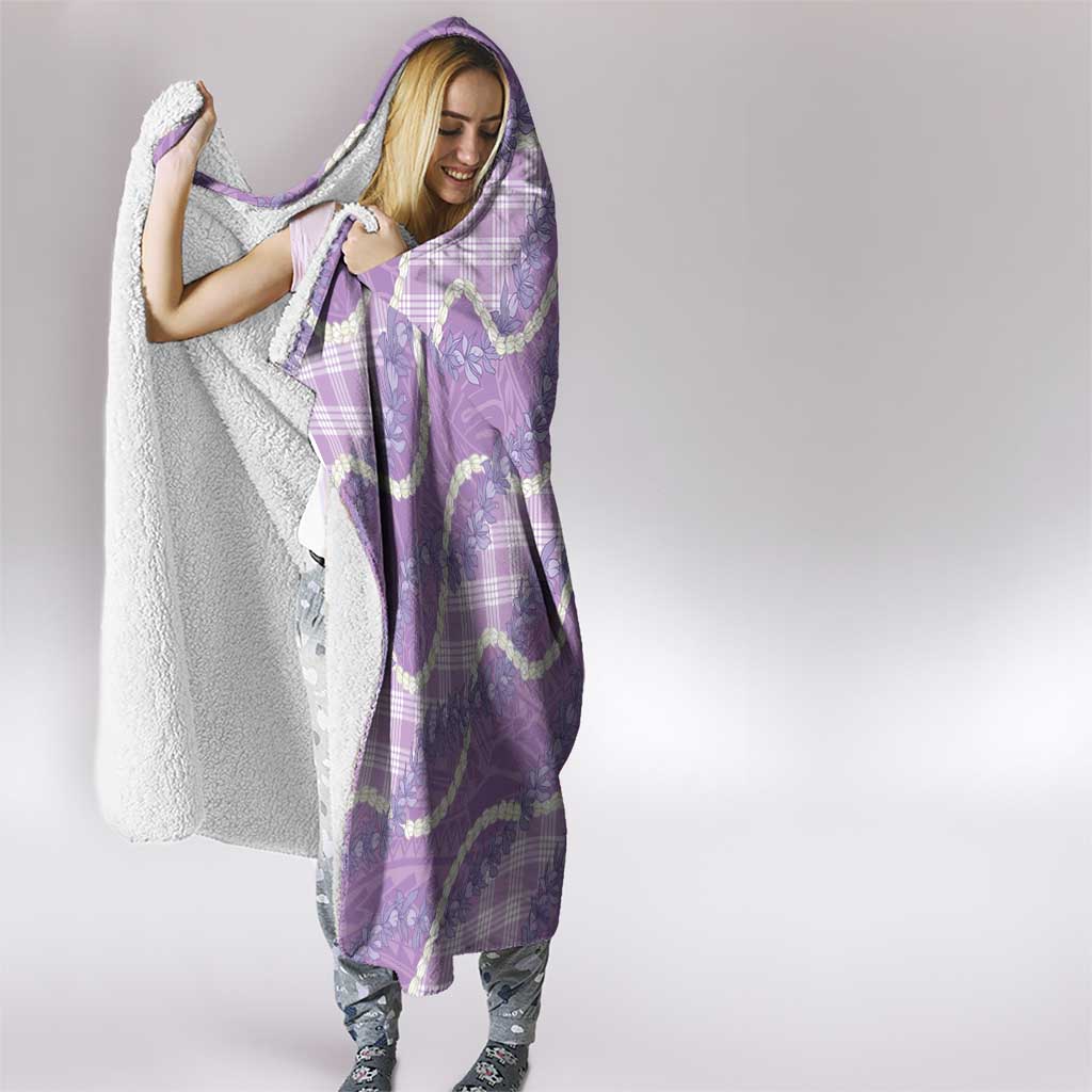 Purple Hawaii Palaka Honohono Pikake Hooded Blanket Hawaiian Orchid Lei Polynesian Pattern - Polynesian Pride