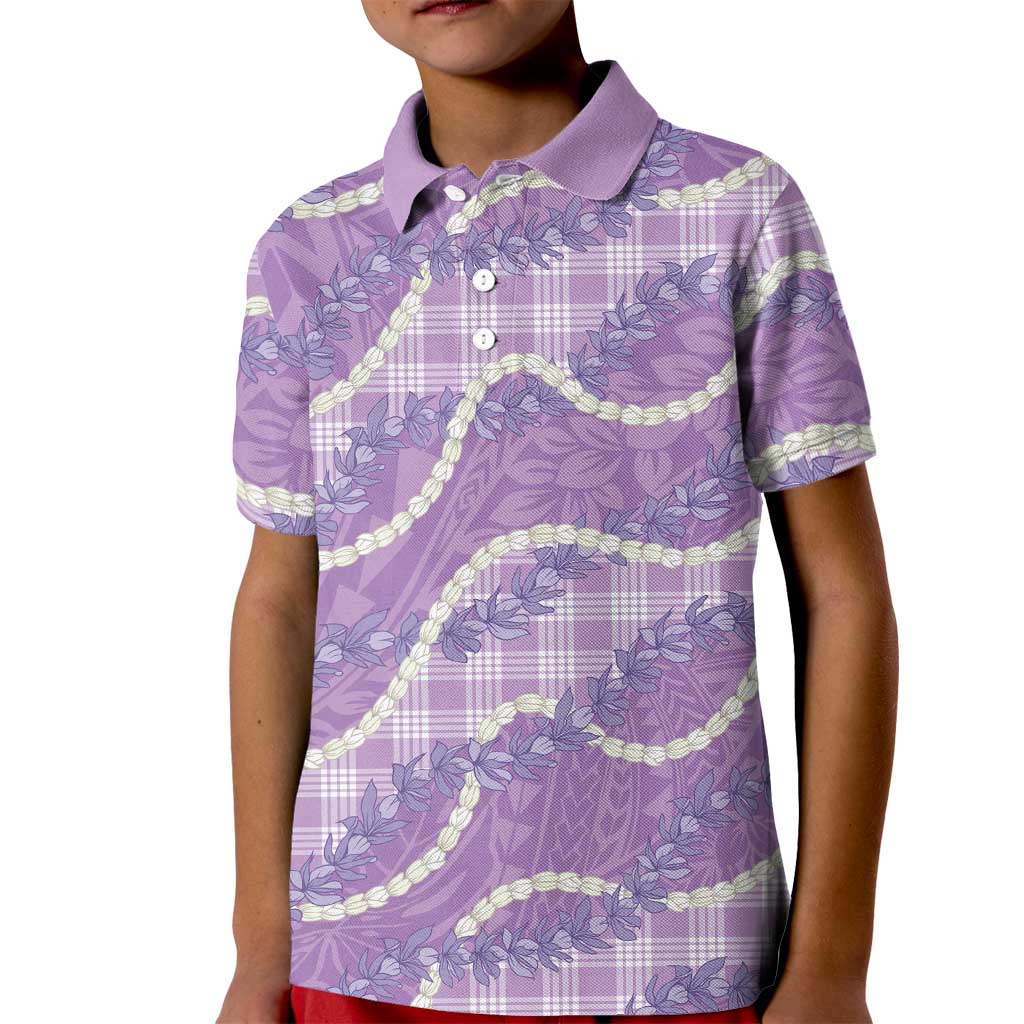 Purple Hawaii Palaka Honohono Pikake Kid Polo Shirt Hawaiian Orchid Lei Polynesian Pattern - Polynesian Pride