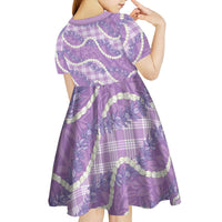 Purple Hawaii Palaka Honohono Pikake Kid Short Sleeve Dress Hawaiian Orchid Lei Polynesian Pattern - Polynesian Pride