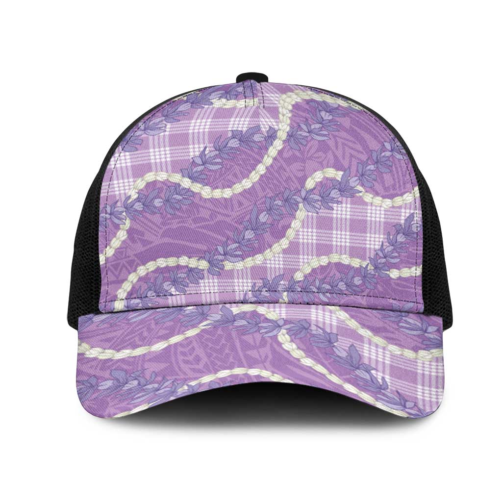 Purple Hawaii Palaka Honohono Pikake Mesh Trucker Cap Hawaiian Orchid Lei Polynesian Pattern - Polynesian Pride