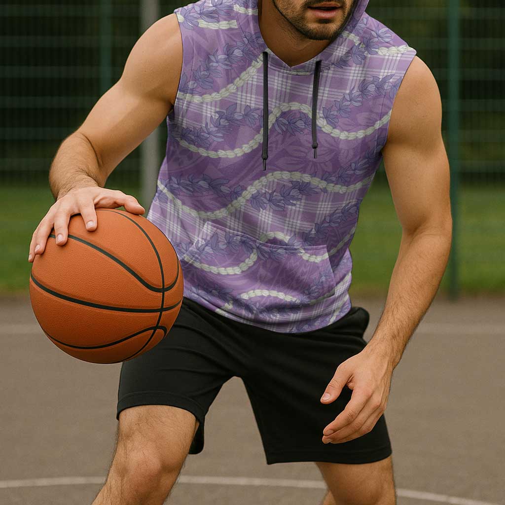 Purple Hawaii Palaka Honohono Pikake Sleeveless Hoodie Hawaiian Orchid Lei Polynesian Pattern - Polynesian Pride