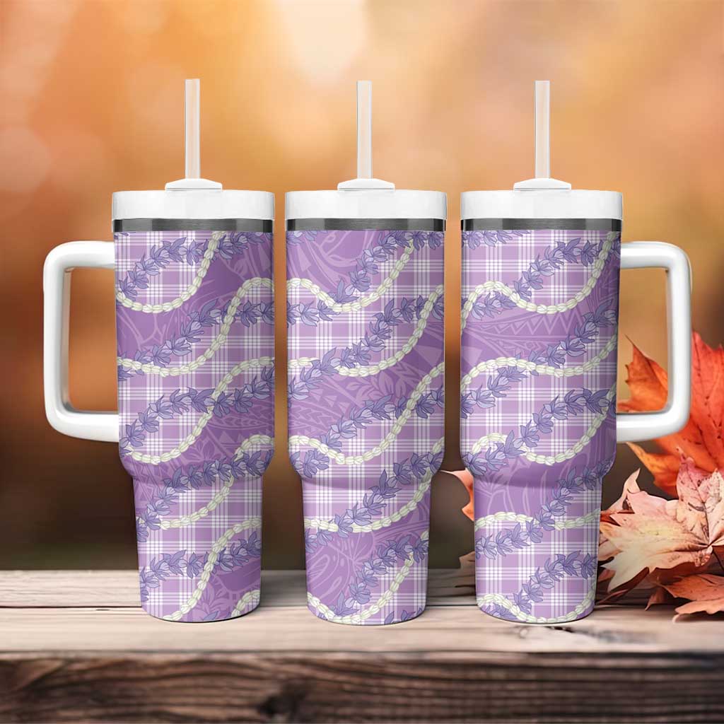Purple Hawaii Palaka Honohono Pikake Tumbler With Handle Hawaiian Orchid Lei Polynesian Pattern - Polynesian Pride