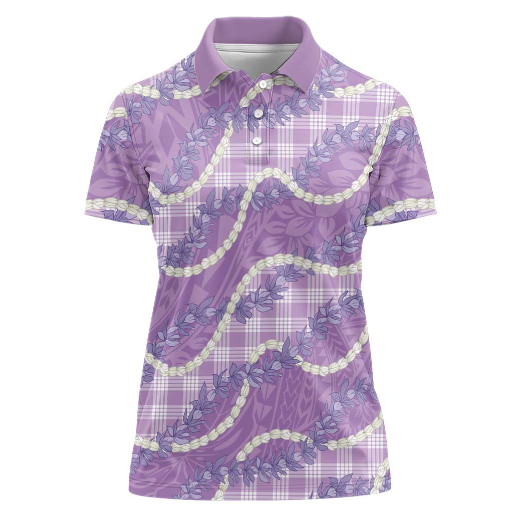 Purple Hawaii Palaka Honohono Pikake Women Polo Shirt Hawaiian Orchid Lei Polynesian Pattern - Polynesian Pride