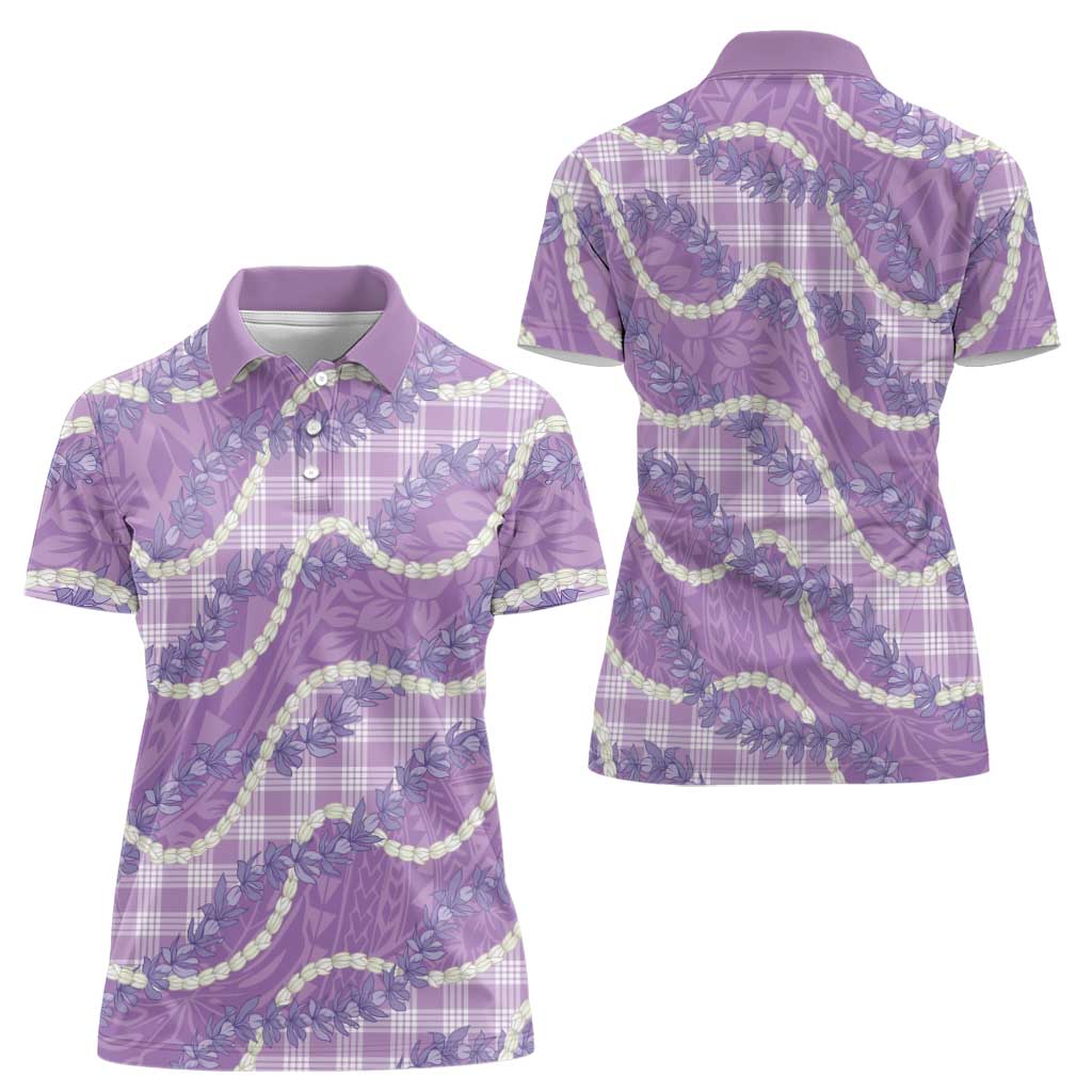 Purple Hawaii Palaka Honohono Pikake Women Polo Shirt Hawaiian Orchid Lei Polynesian Pattern - Polynesian Pride