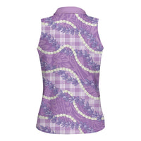 Purple Hawaii Palaka Honohono Pikake Women Sleeveless Polo Shirt Hawaiian Orchid Lei Polynesian Pattern LT14 - Polynesian Pride