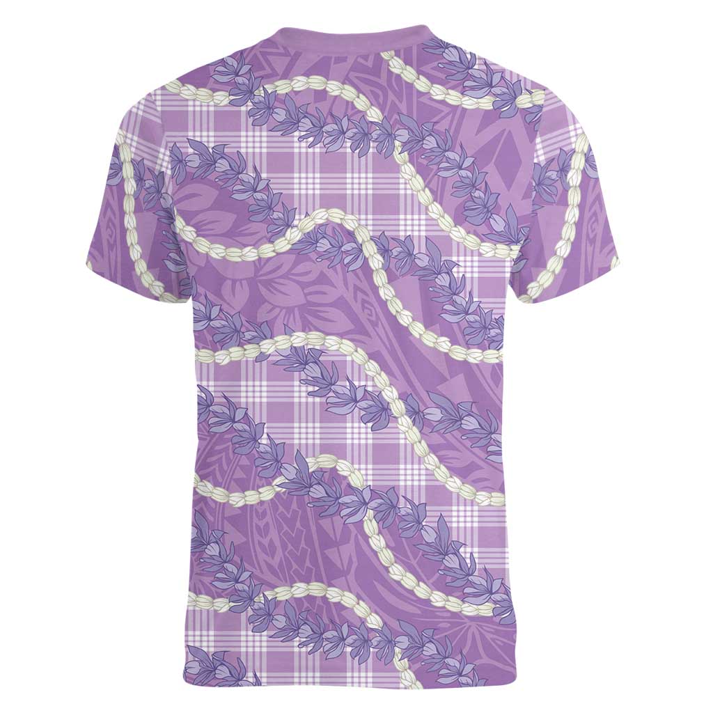 Purple Hawaii Palaka Honohono Pikake Women V-Neck T-Shirt Hawaiian Orchid Lei Polynesian Pattern - Polynesian Pride