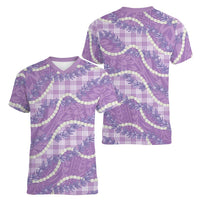Purple Hawaii Palaka Honohono Pikake Women V-Neck T-Shirt Hawaiian Orchid Lei Polynesian Pattern - Polynesian Pride