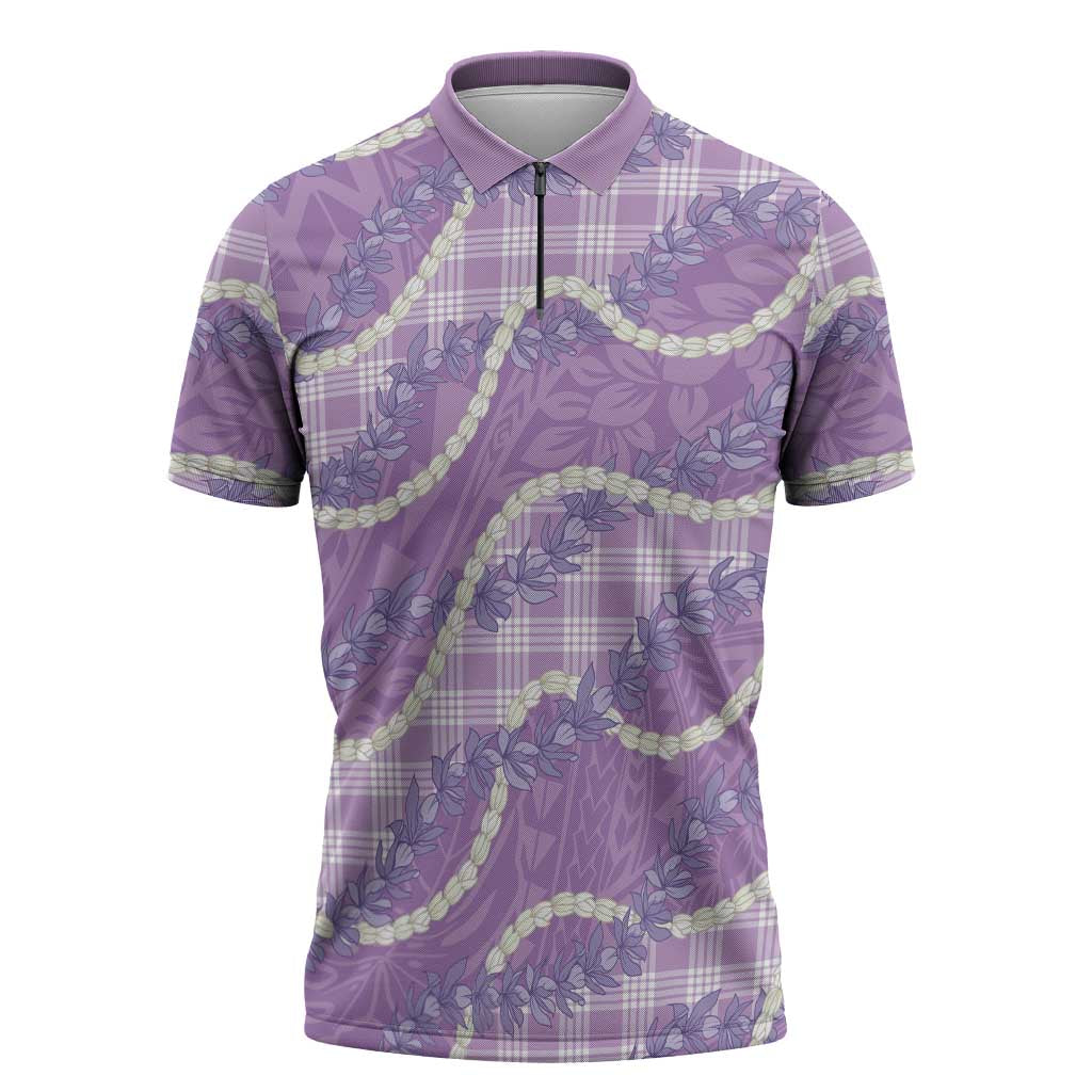 Purple Hawaii Palaka Honohono Pikake Zipper Polo Shirt Hawaiian Orchid Lei Polynesian Pattern - Polynesian Pride