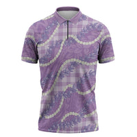Purple Hawaii Palaka Honohono Pikake Zipper Polo Shirt Hawaiian Orchid Lei Polynesian Pattern - Polynesian Pride