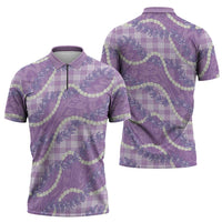Purple Hawaii Palaka Honohono Pikake Zipper Polo Shirt Hawaiian Orchid Lei Polynesian Pattern - Polynesian Pride