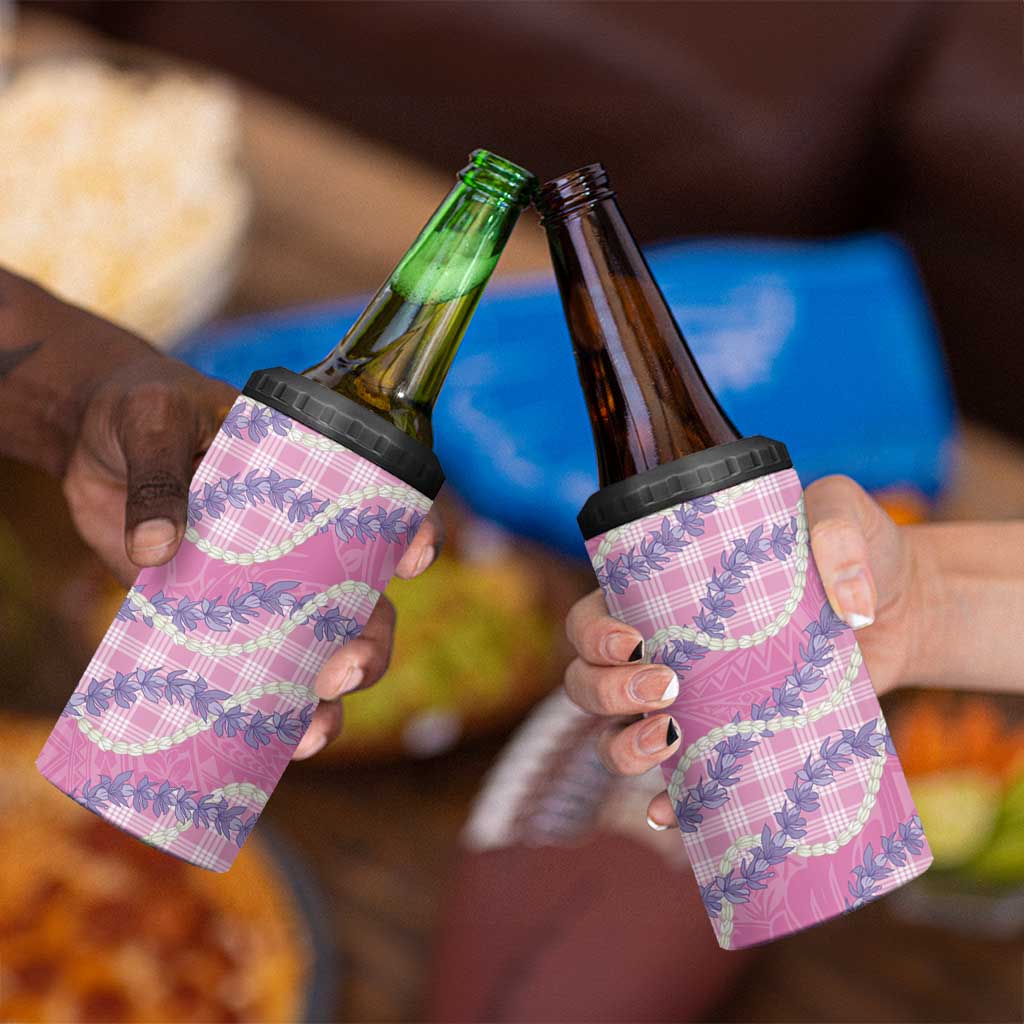 Pink Hawaii Palaka Honohono Pikake 4 in 1 Can Cooler Tumbler Hawaiian Orchid Lei Polynesian Pattern - Polynesian Pride