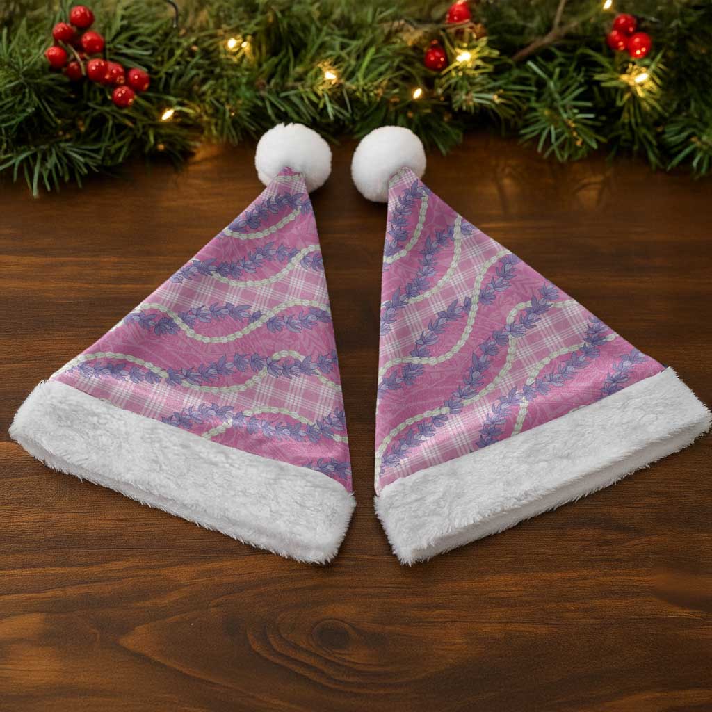 Pink Hawaii Palaka Honohono Pikake Christmas Santa Hat Hawaiian Orchid Lei Polynesian Pattern - Polynesian Pride