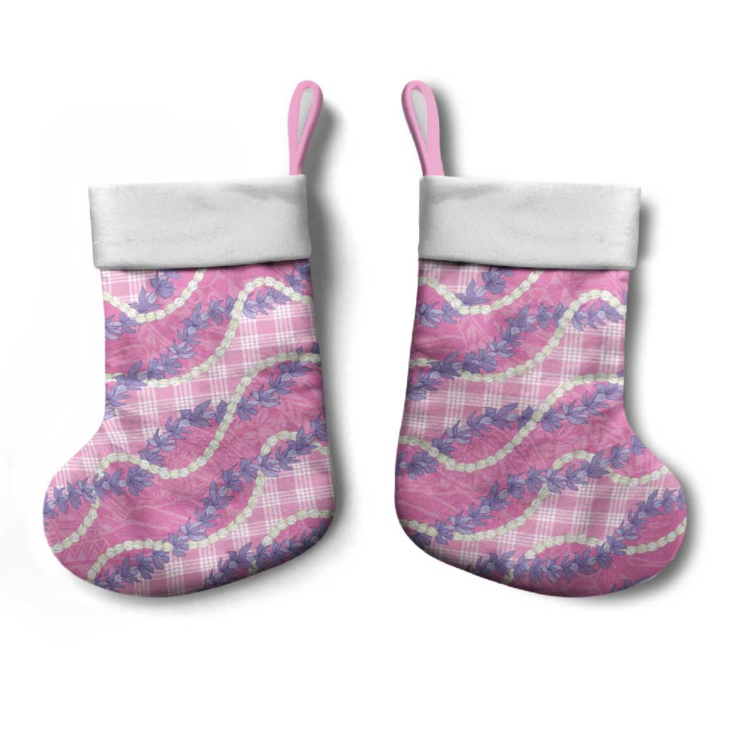 Pink Hawaii Palaka Honohono Pikake Christmas Stocking Hawaiian Orchid Lei Polynesian Pattern - Polynesian Pride