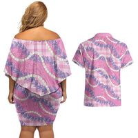 Pink Hawaii Palaka Honohono Pikake Couples Matching Off Shoulder Short Dress and Hawaiian Shirt Hawaiian Orchid Lei Polynesian Pattern LT14 - Polynesian Pride