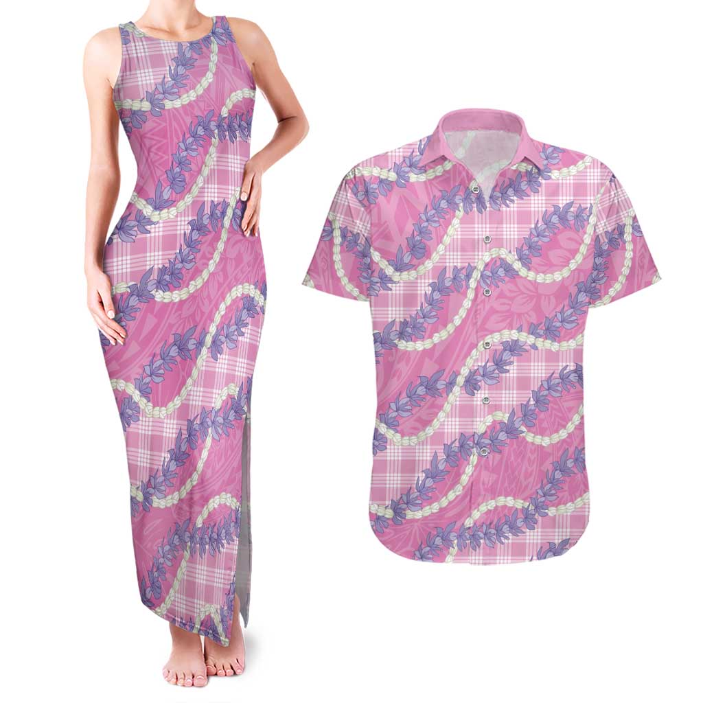Pink Hawaii Palaka Honohono Pikake Couples Matching Tank Maxi Dress and Hawaiian Shirt Hawaiian Orchid Lei Polynesian Pattern LT14 Pink - Polynesian Pride