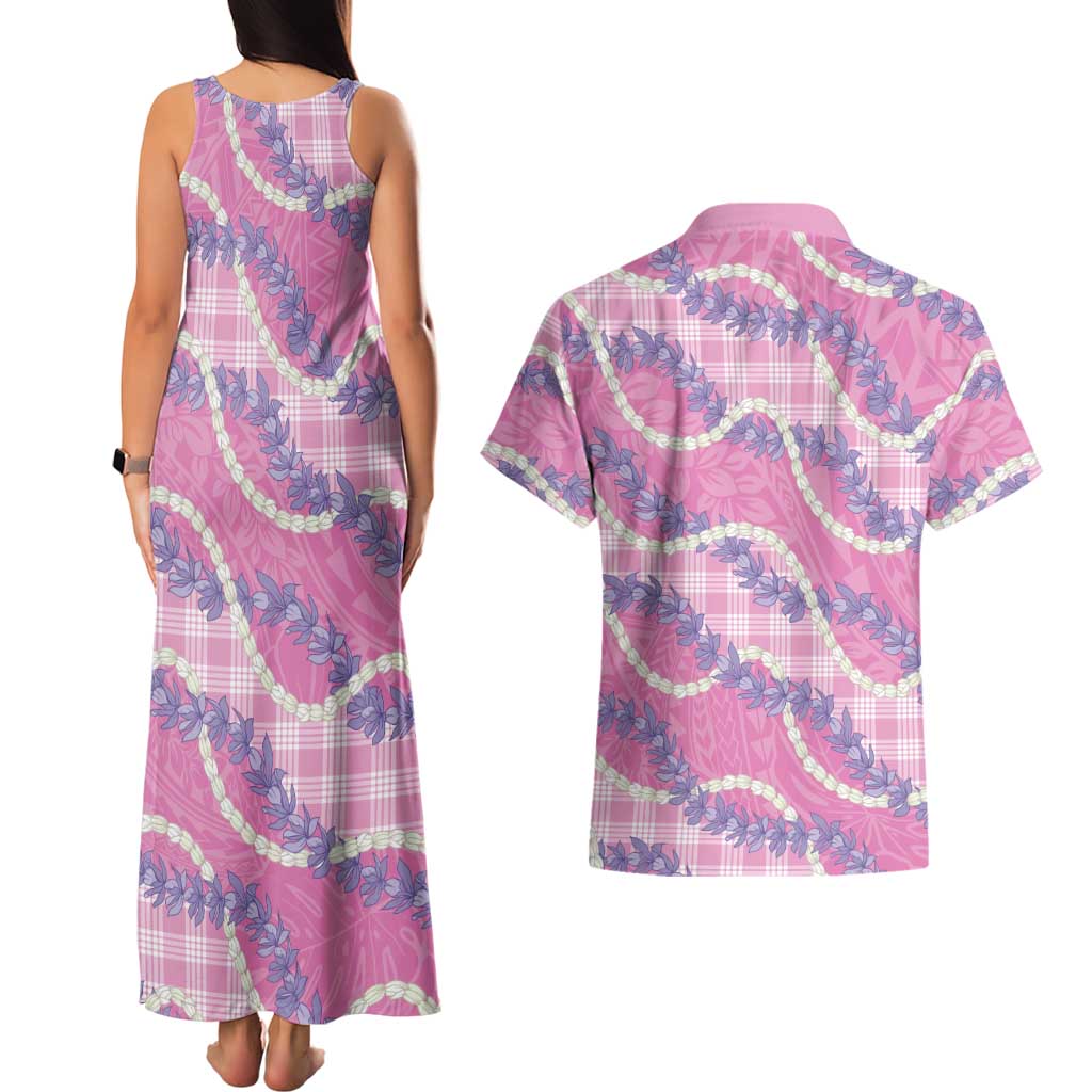 Pink Hawaii Palaka Honohono Pikake Couples Matching Tank Maxi Dress and Hawaiian Shirt Hawaiian Orchid Lei Polynesian Pattern LT14 - Polynesian Pride