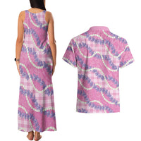 Pink Hawaii Palaka Honohono Pikake Couples Matching Tank Maxi Dress and Hawaiian Shirt Hawaiian Orchid Lei Polynesian Pattern LT14 - Polynesian Pride