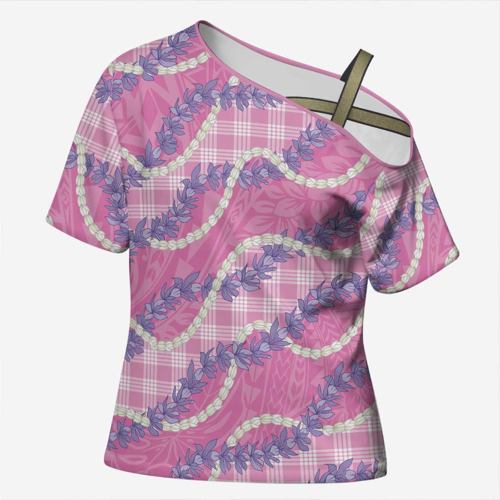Pink Hawaii Palaka Honohono Pikake Cross Shoulder Shirt Hawaiian Orchid Lei Polynesian Pattern - Polynesian Pride