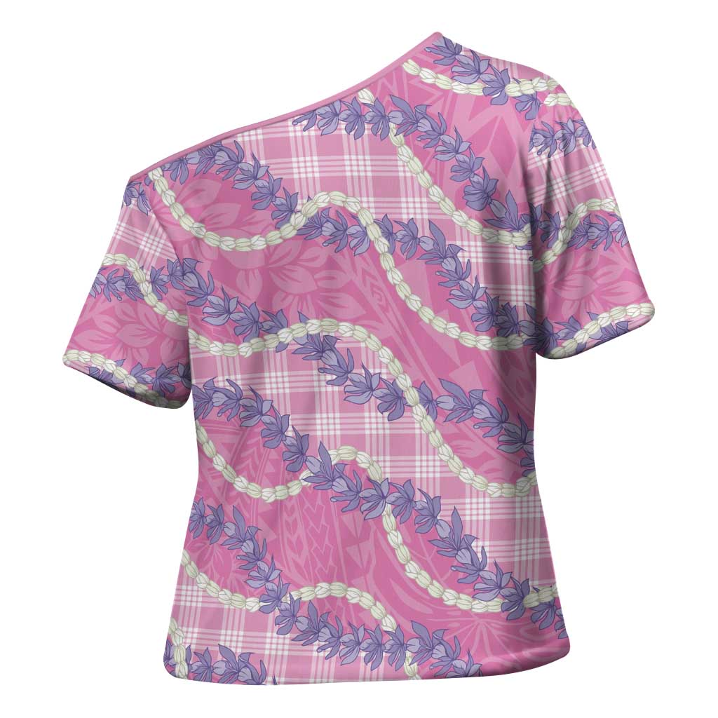 Pink Hawaii Palaka Honohono Pikake Cross Shoulder Shirt Hawaiian Orchid Lei Polynesian Pattern - Polynesian Pride