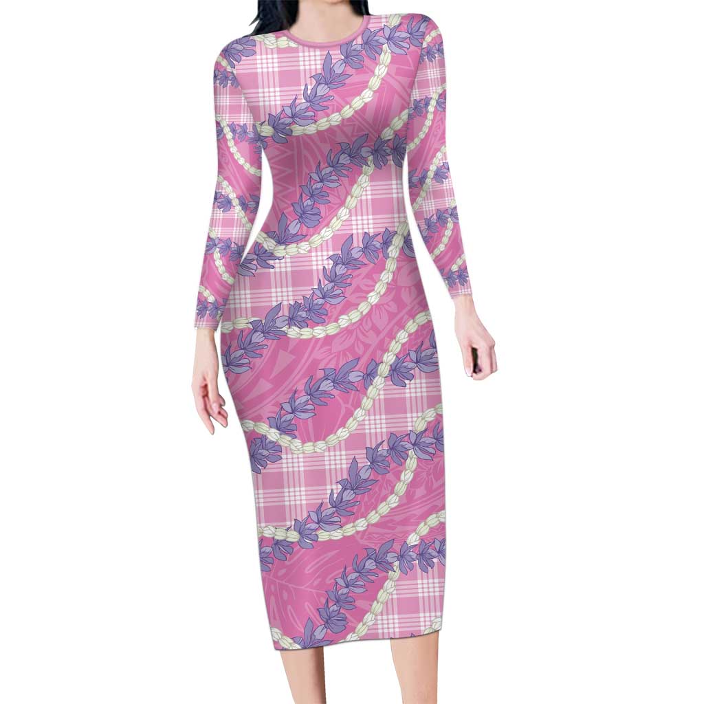 Pink Hawaii Palaka Honohono Pikake Family Matching Long Sleeve Bodycon Dress and Hawaiian Shirt Hawaiian Orchid Lei Polynesian Pattern LT14 Pink - Polynesian Pride