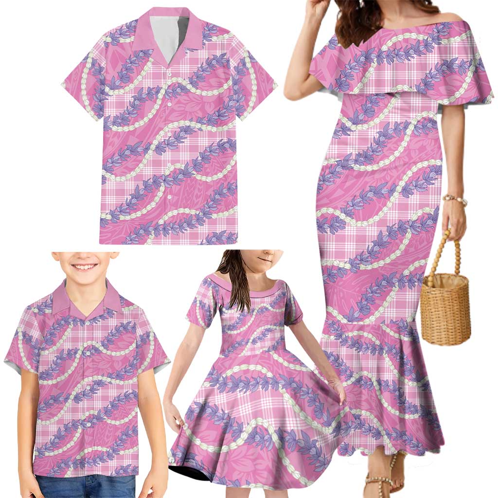 Pink Hawaii Palaka Honohono Pikake Family Matching Mermaid Dress and Hawaiian Shirt Hawaiian Orchid Lei Polynesian Pattern LT14 - Polynesian Pride