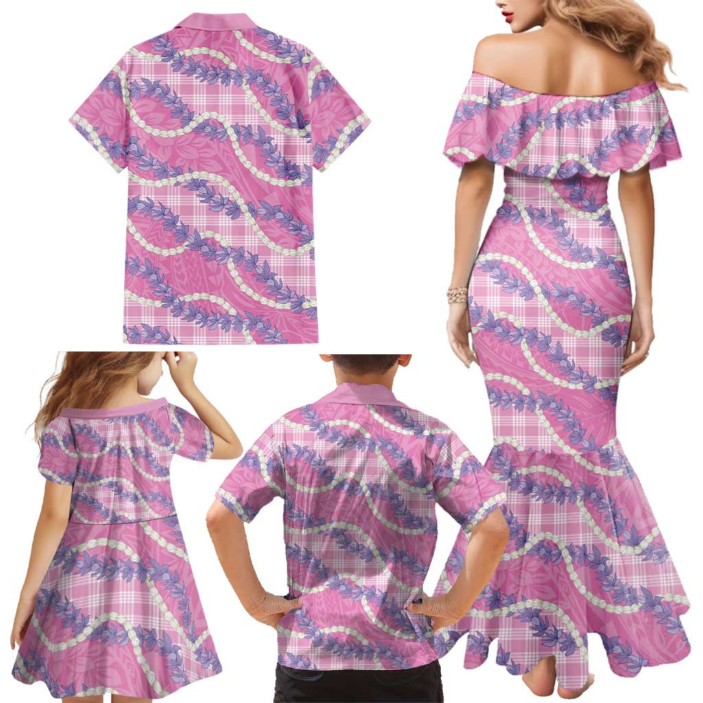 Pink Hawaii Palaka Honohono Pikake Family Matching Mermaid Dress and Hawaiian Shirt Hawaiian Orchid Lei Polynesian Pattern LT14 - Polynesian Pride