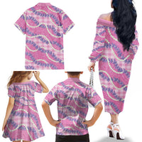 Pink Hawaii Palaka Honohono Pikake Family Matching Off The Shoulder Long Sleeve Dress and Hawaiian Shirt Hawaiian Orchid Lei Polynesian Pattern LT14 - Polynesian Pride