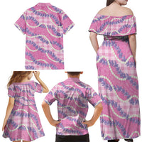 Pink Hawaii Palaka Honohono Pikake Family Matching Off Shoulder Maxi Dress and Hawaiian Shirt Hawaiian Orchid Lei Polynesian Pattern LT14 - Polynesian Pride