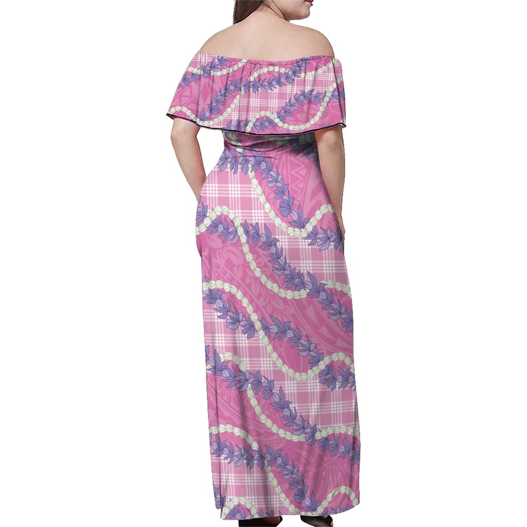 Pink Hawaii Palaka Honohono Pikake Family Matching Off Shoulder Maxi Dress and Hawaiian Shirt Hawaiian Orchid Lei Polynesian Pattern LT14 - Polynesian Pride
