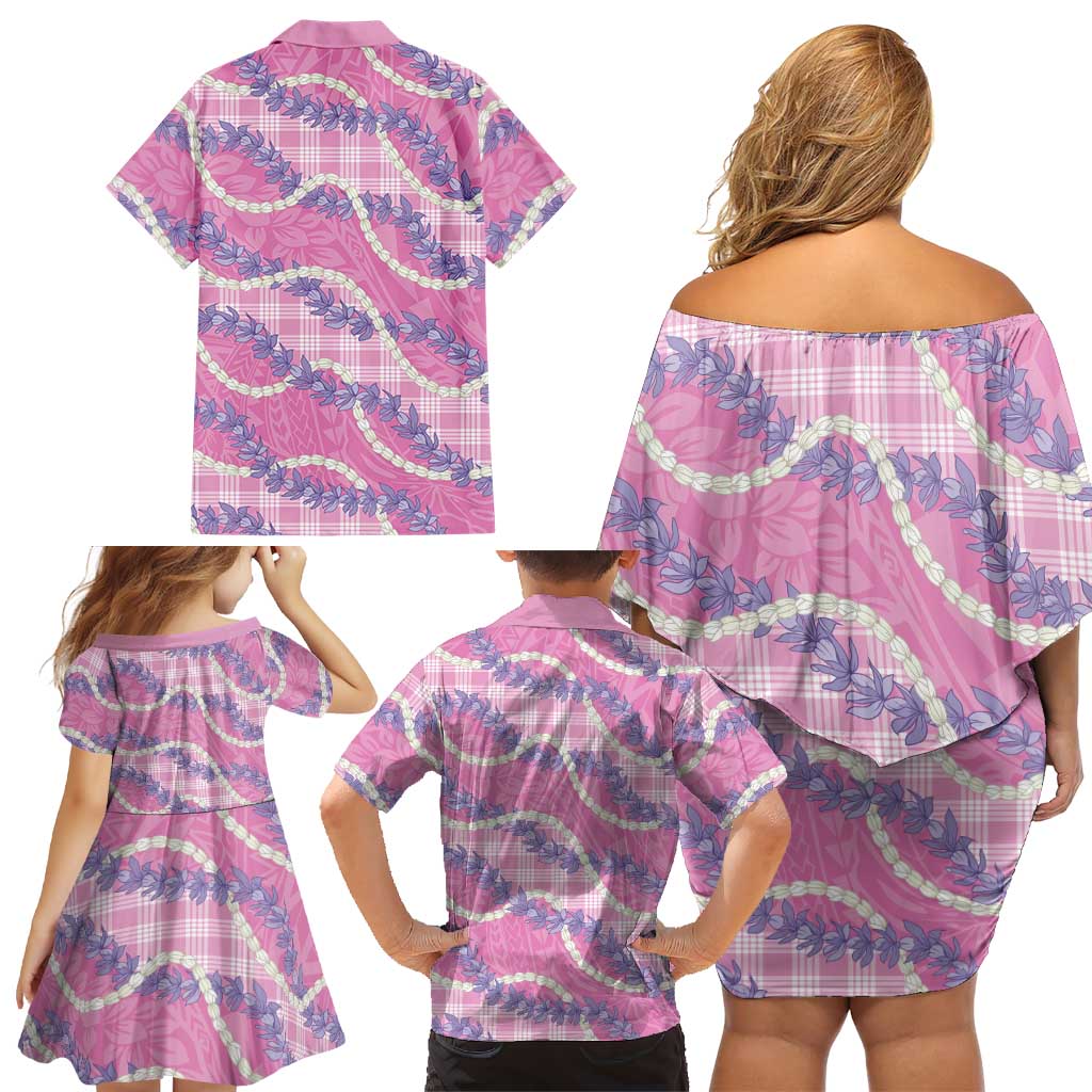 Pink Hawaii Palaka Honohono Pikake Family Matching Off Shoulder Short Dress and Hawaiian Shirt Hawaiian Orchid Lei Polynesian Pattern LT14 - Polynesian Pride