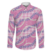 Pink Hawaii Palaka Honohono Pikake Family Matching Summer Maxi Dress and Hawaiian Shirt Hawaiian Orchid Lei Polynesian Pattern LT14 Dad's Shirt - Long Sleeve Pink - Polynesian Pride
