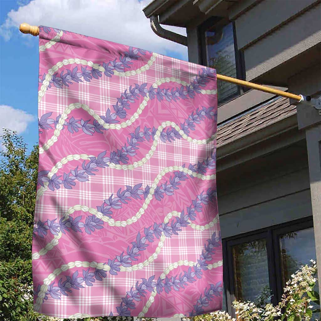 Pink Hawaii Palaka Honohono Pikake Garden Flag Hawaiian Orchid Lei Polynesian Pattern - Polynesian Pride