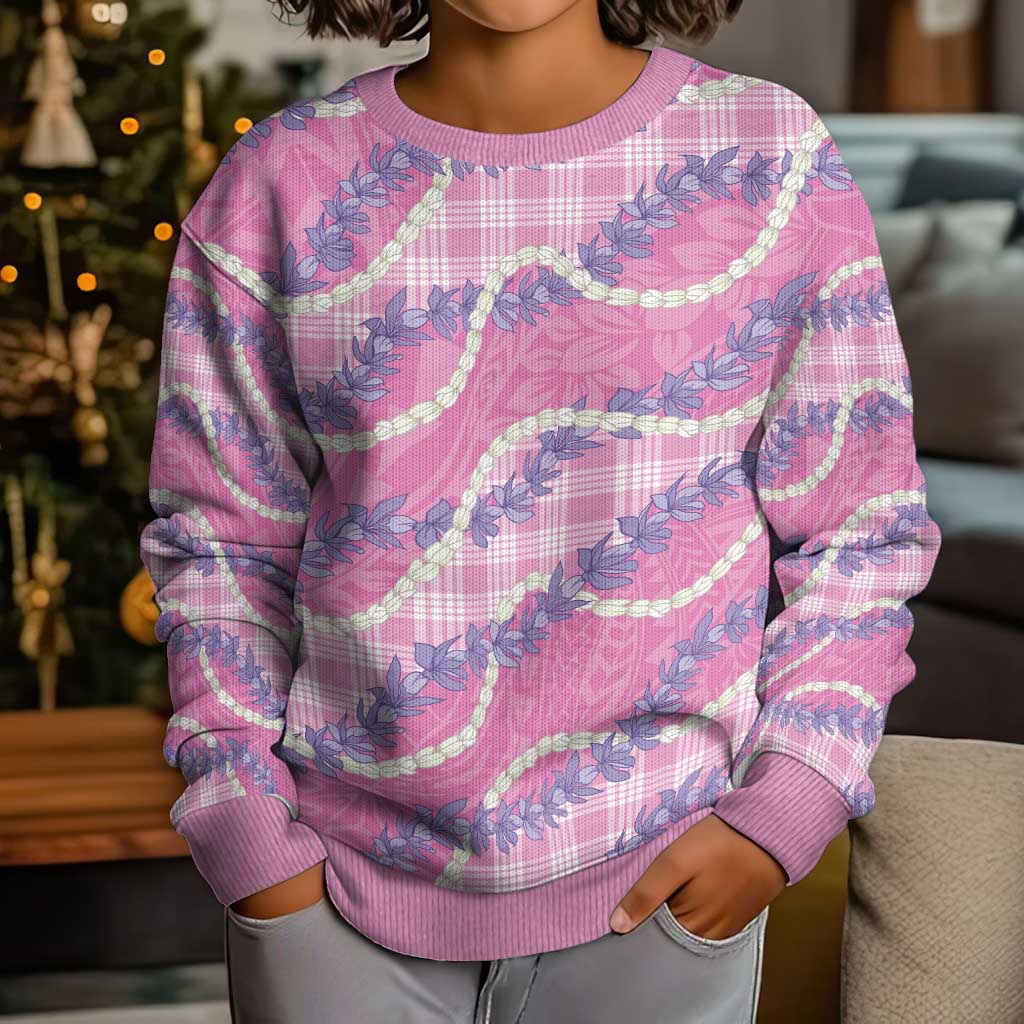 Pink Hawaii Palaka Honohono Pikake Kid Ugly Christmas Sweater Hawaiian Orchid Lei Polynesian Pattern - Polynesian Pride