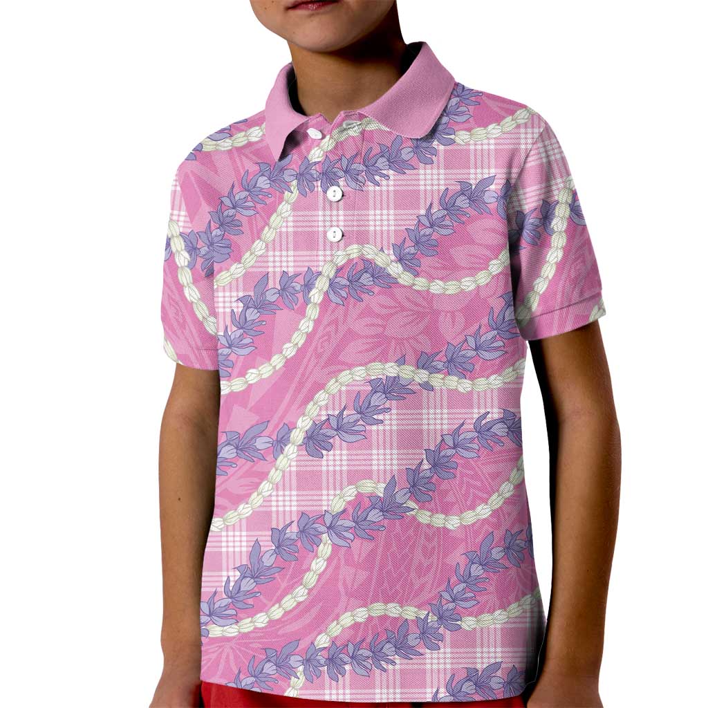 Pink Hawaii Palaka Honohono Pikake Kid Polo Shirt Hawaiian Orchid Lei Polynesian Pattern - Polynesian Pride