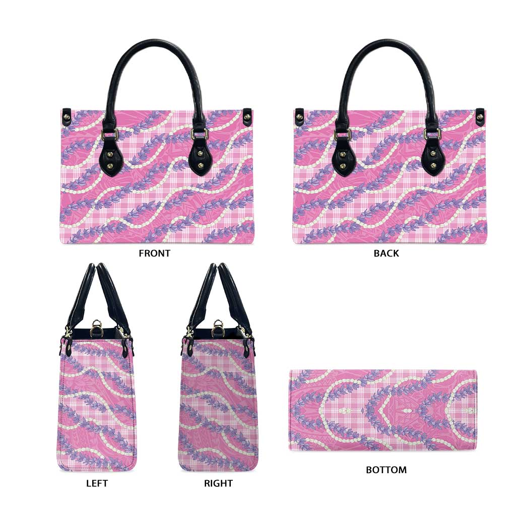 Pink Hawaii Palaka Honohono Pikake Leather Bag Hawaiian Orchid Lei Polynesian Pattern - Polynesian Pride