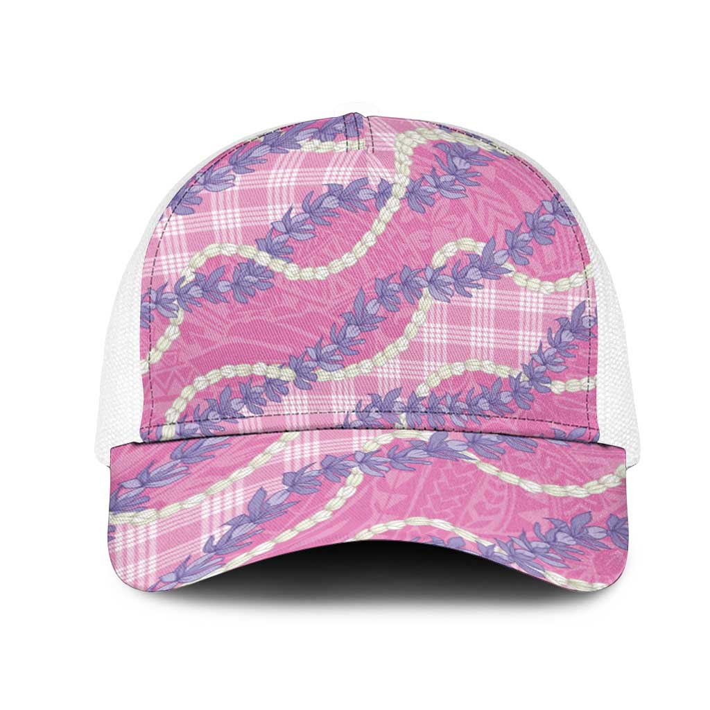 Pink Hawaii Palaka Honohono Pikake Mesh Trucker Cap Hawaiian Orchid Lei Polynesian Pattern - Polynesian Pride
