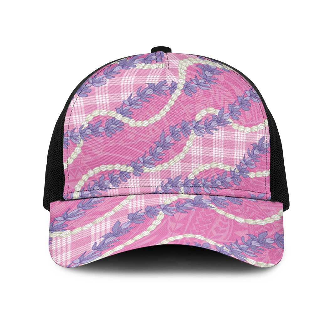 Pink Hawaii Palaka Honohono Pikake Mesh Trucker Cap Hawaiian Orchid Lei Polynesian Pattern - Polynesian Pride