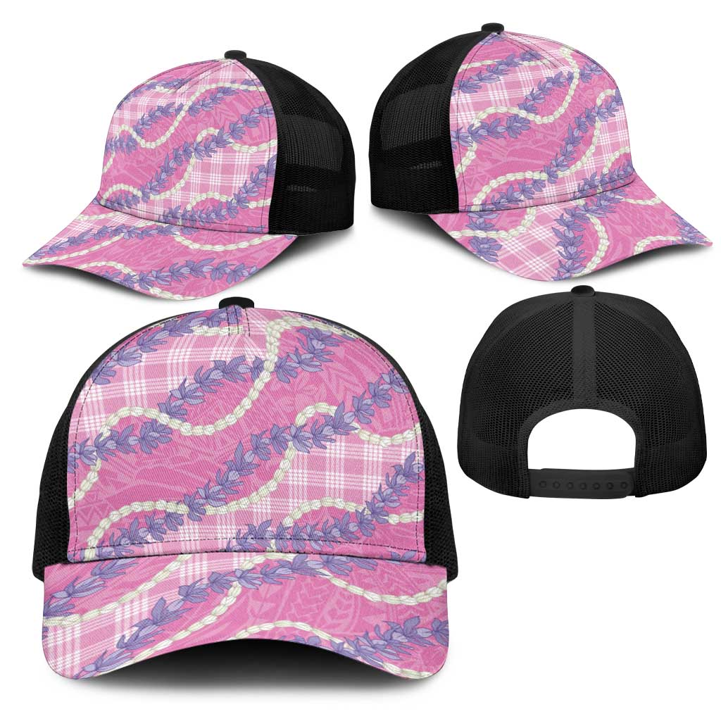 Pink Hawaii Palaka Honohono Pikake Mesh Trucker Cap Hawaiian Orchid Lei Polynesian Pattern - Polynesian Pride