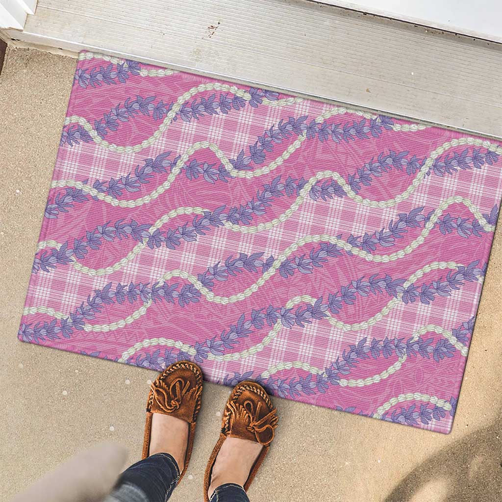 Pink Hawaii Palaka Honohono Pikake Rubber Doormat Hawaiian Orchid Lei Polynesian Pattern - Polynesian Pride