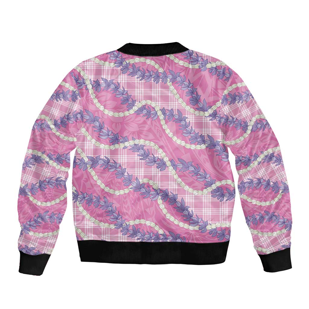 Pink Hawaii Palaka Honohono Pikake Sleeve Zip Bomber Jacket Hawaiian Orchid Lei Polynesian Pattern - Polynesian Pride