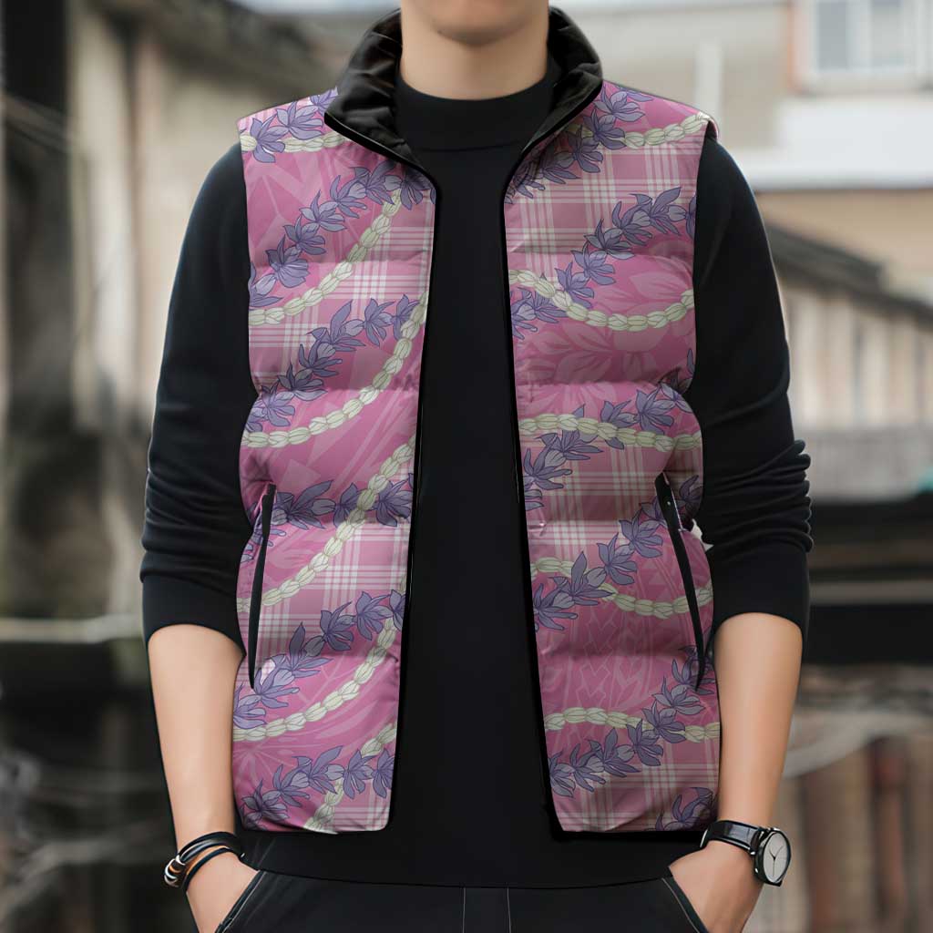 Pink Hawaii Palaka Honohono Pikake Sleeveless Puffer Jacket Hawaiian Orchid Lei Polynesian Pattern - Polynesian Pride