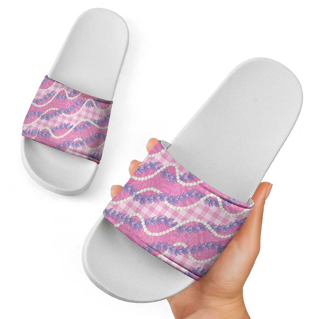 Pink Hawaii Palaka Honohono Pikake Slide Sandals Hawaiian Orchid Lei Polynesian Pattern - Polynesian Pride