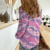Pink Hawaii Palaka Honohono Pikake Women Casual Shirt Hawaiian Orchid Lei Polynesian Pattern - Polynesian Pride