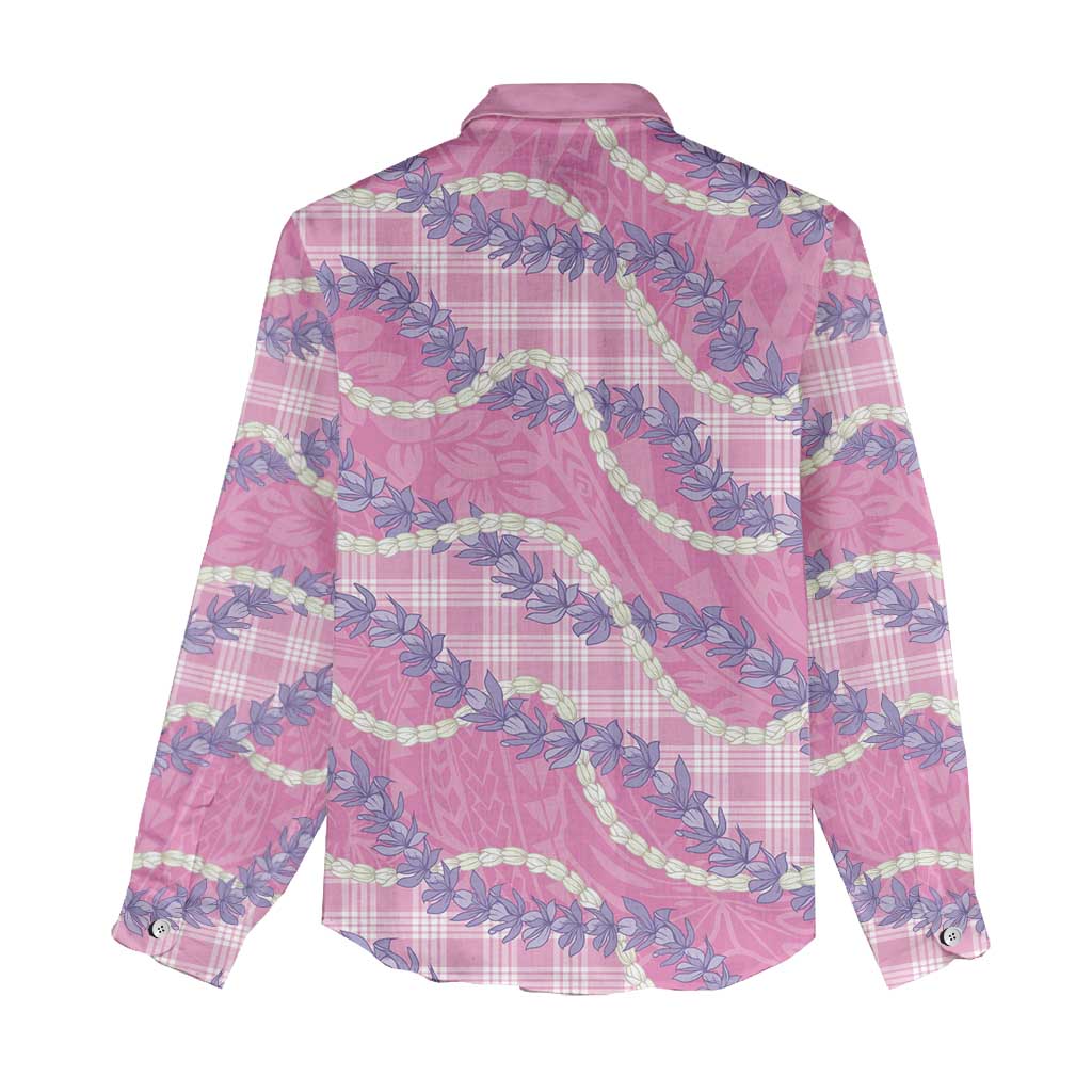 Pink Hawaii Palaka Honohono Pikake Women Casual Shirt Hawaiian Orchid Lei Polynesian Pattern - Polynesian Pride